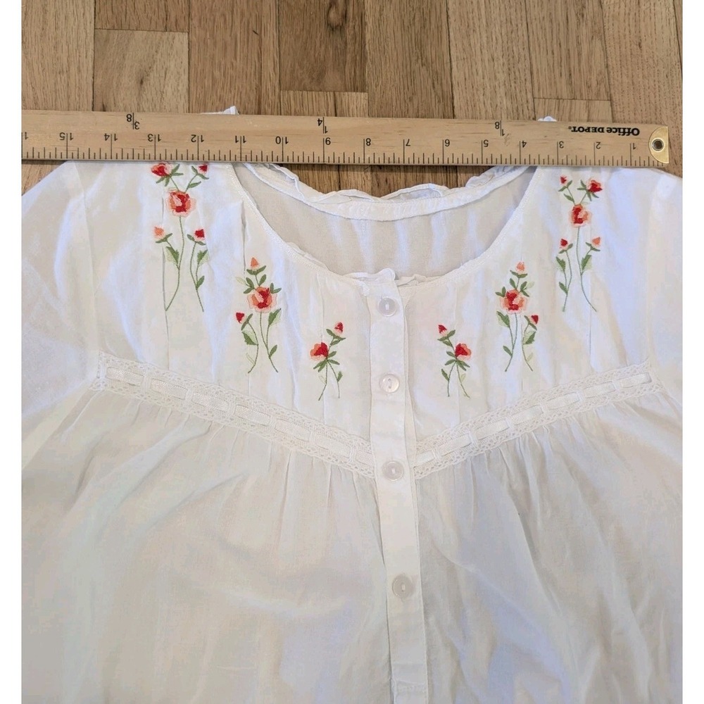 La Cera Long White Nightgown With Embroidery Embellishments Large 100% Cotton - Picture 6 of 16